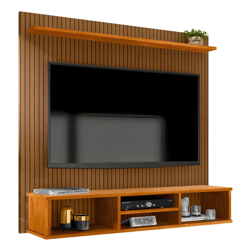 Painel Tv Sala 50 Polegadas Ripado Com Nicho