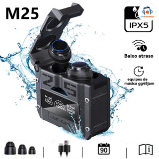 Bluetooth 5.3 Fone De Ouvido TWS M25 Sem Fio À Prova D'água 9D Stereo Sports Earbuds LED Microphoe Novo em Oferta na Shopee