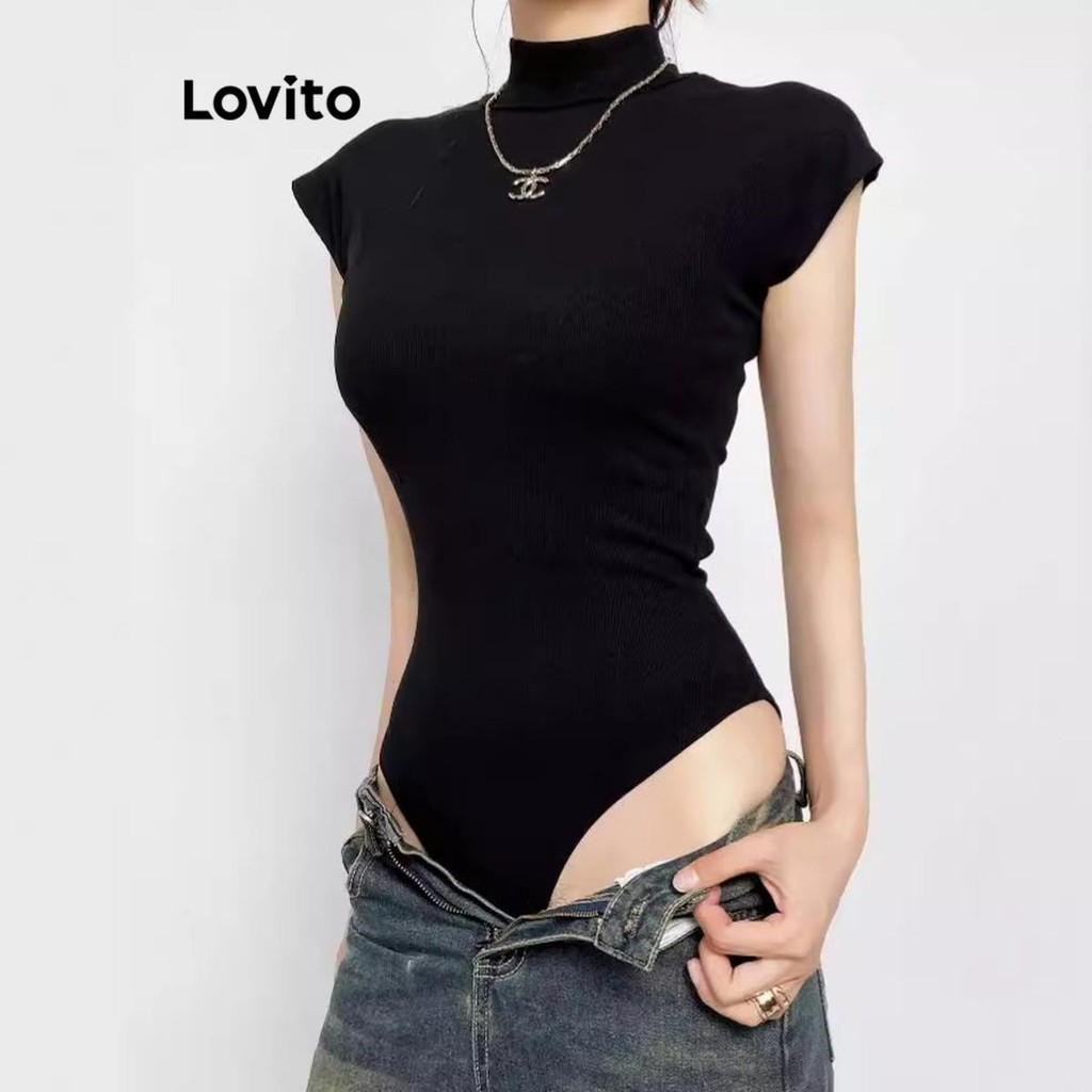 (Trendy) Lovito Body Elegante Liso Meia Gola Alta Para Mulheres LNL61247 (Multicolorido) - Women Clothes