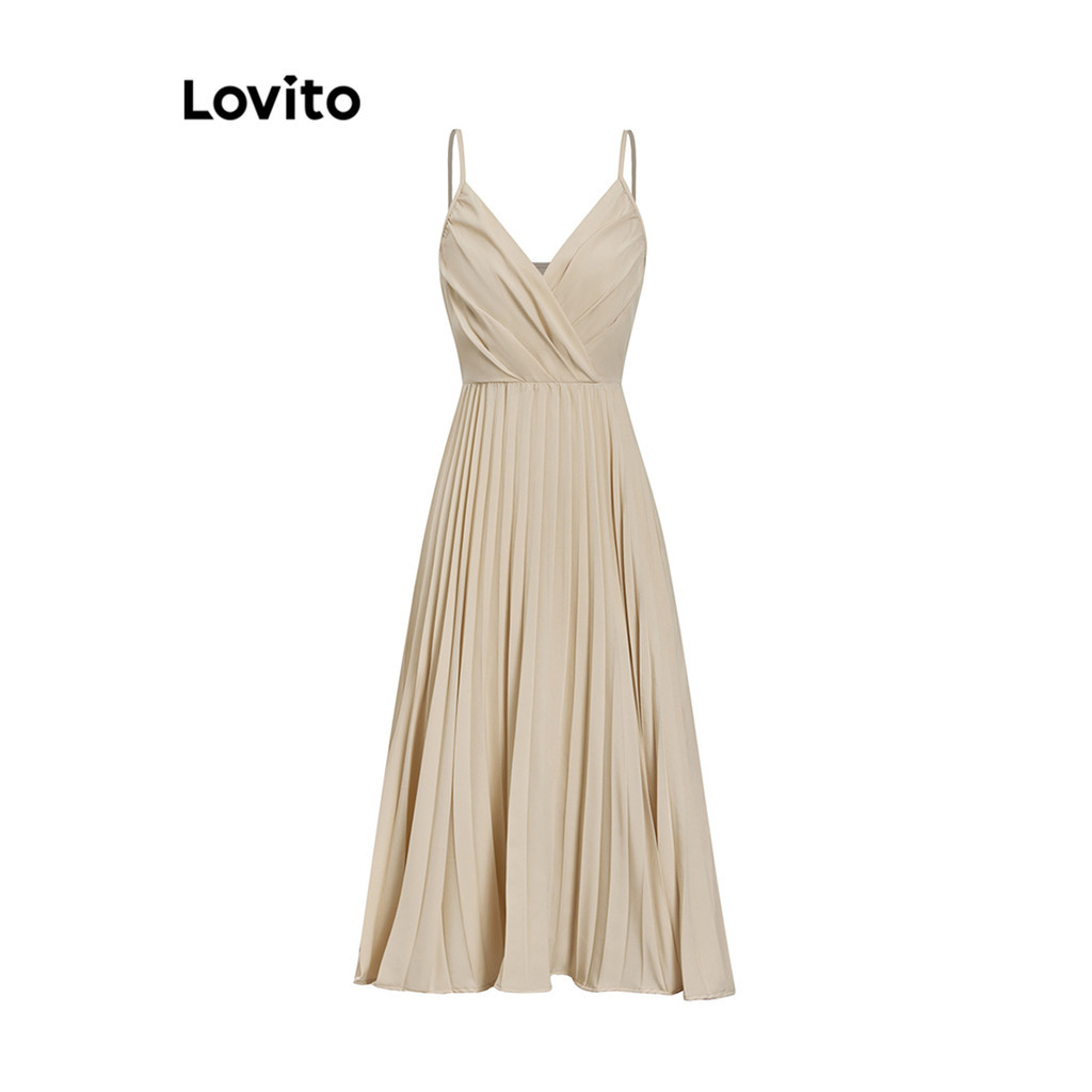 (Trendy) Lovito Vestido Elegante Vestido Plissado Liso Para Mulheres L105MD560 em Oferta na Shopee