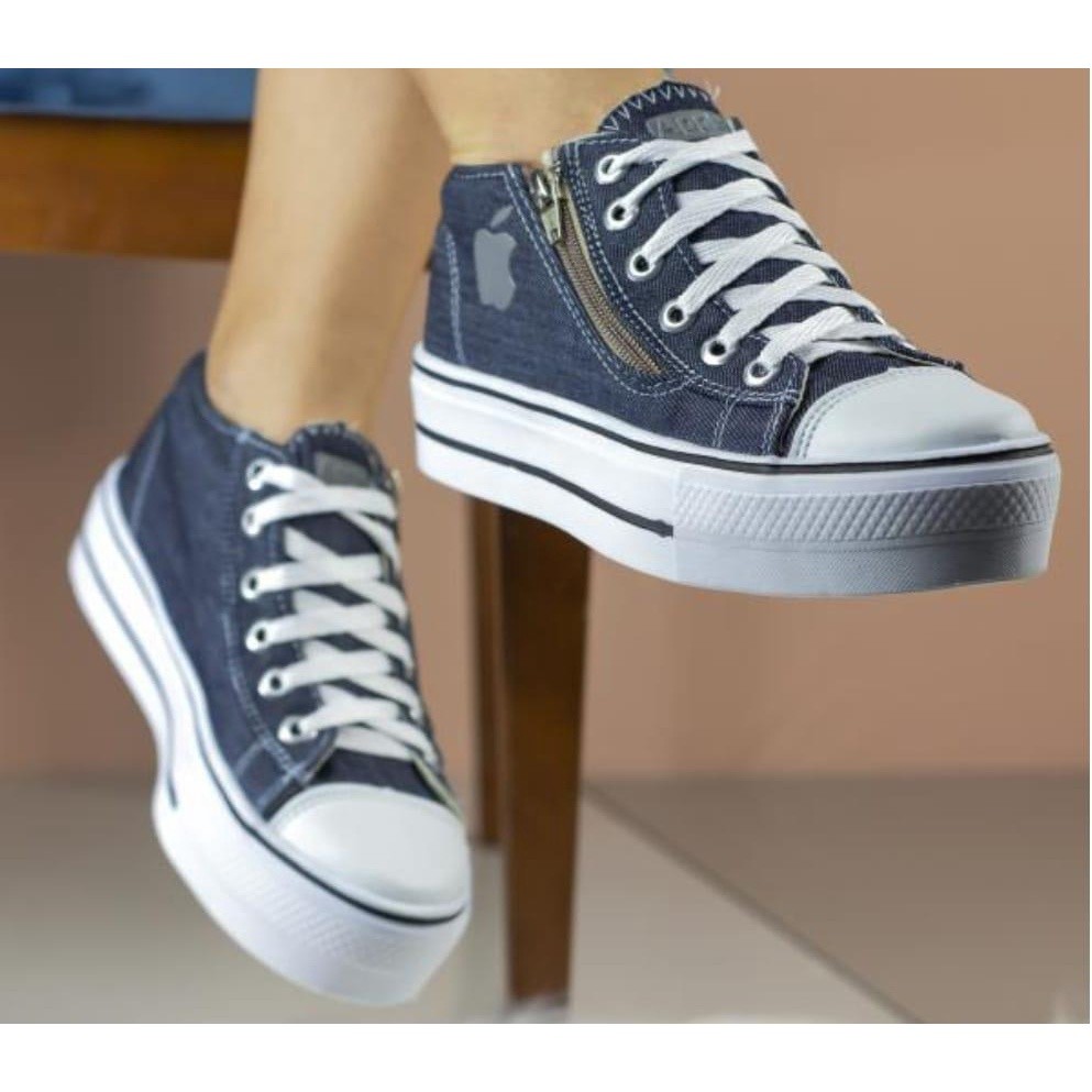 Tenis Feminino Plataforma Via Apple Jeans Escuro em Oferta na Shopee