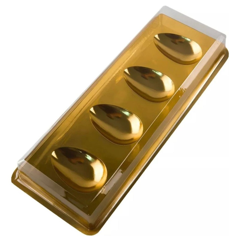 10~50 CAIXAS EMBALAGEM DEGUSTACAO PARA 4 MINI OVOS 50g DOURADA C/Tampa BWB 14340 (CHOCO)