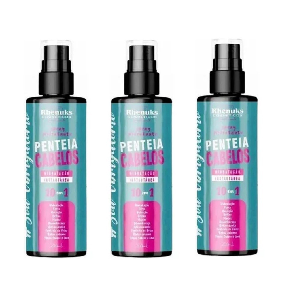 KIT 3 UNIDADES PENTEIA CABELO HIDRATANTE E CONTROLE DE FRIZZ - Rhenuks 200 ml