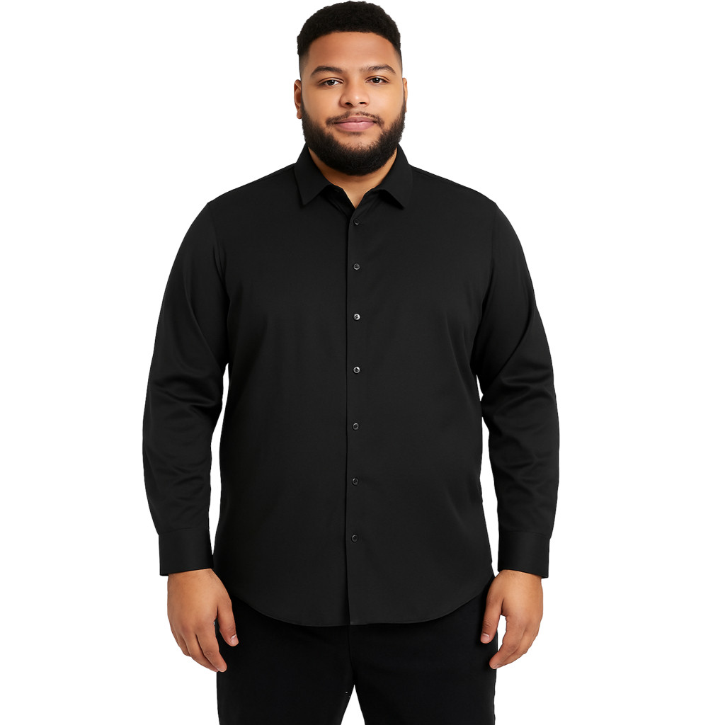 Camisa Masculina Plus Size Slim Fit Manga Longa Lisa Sem Bolso Social e Casual Confortável e Versátil