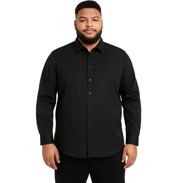Camisa Masculina Plus Size Slim Fit Manga Longa Lisa Sem Bolso Social e Casual Confortável e Versátil