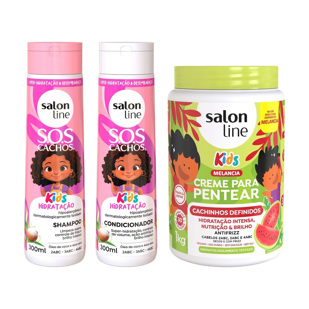 Kit SOS Kids com Creme para Pentear Cachinhos Definidos 1kg Salon Line - Mom & Baby
