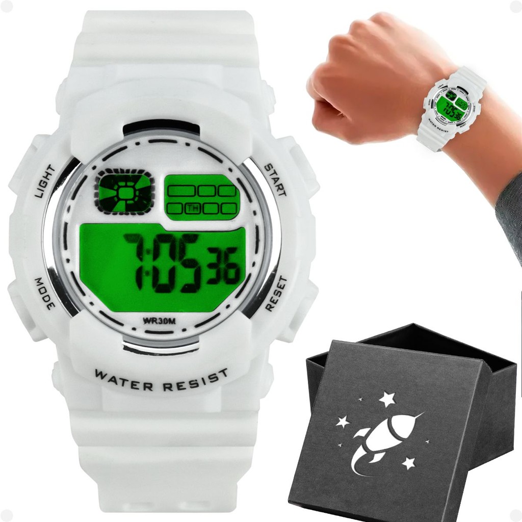 relogio menino digital silicone criança infantil + caixa presente esportivo adolescente alarme data