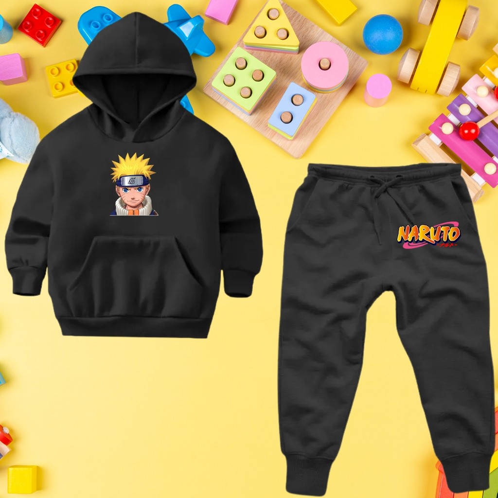 Conjunto Infantil de Frio Moletom Naruto Canguru Flanelado Com Capuz e Bolso Masculino e Feminino
