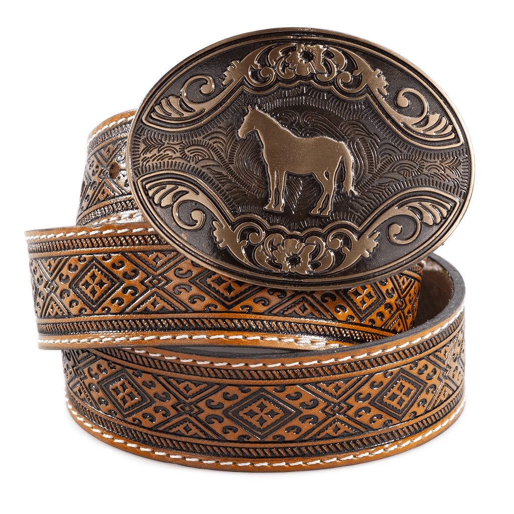 Cinto Country Cowboy Couro Legitimo Masculino Fivela Grande Cavalo