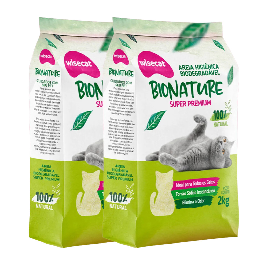 Kit 2 Granulado de Mandioca Wisecat Bionature Verde – Granulação Grossa | 4kg