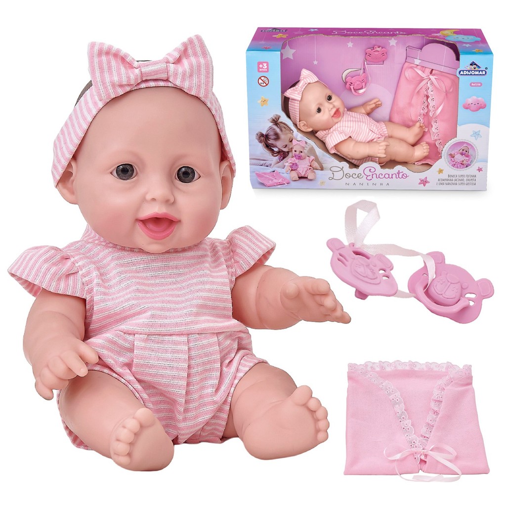 Boneca Bebe Reborn Doce Encanto Menina Com Naninha Lacinho Chupeta E Lacinho Adijomar