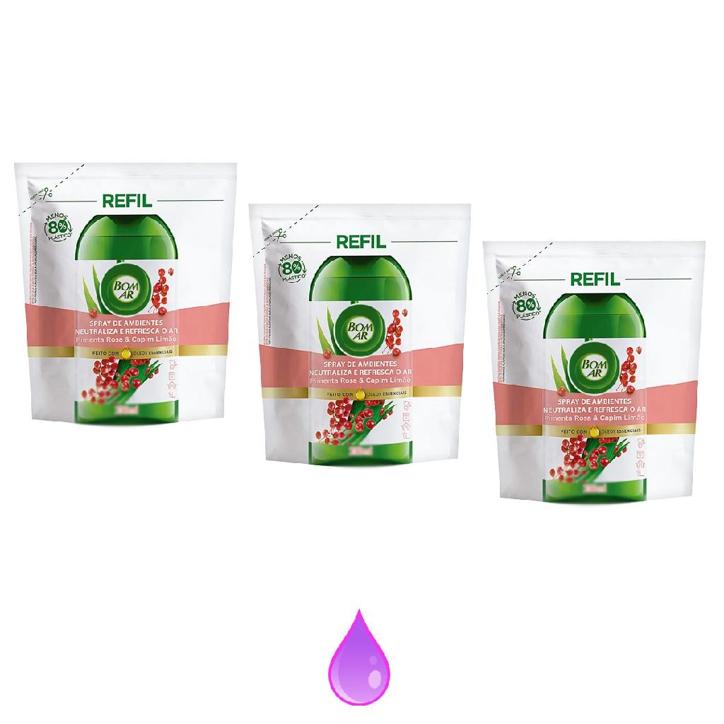 BOM AR PIMENTA ROSA E CAPIM LIMAO REFIL SPRAY KIT 3