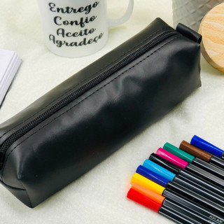 Estojo 1 Divisória Escolar Couro Liso Vários Modelos Multiuso Universal e Cores Organizad…