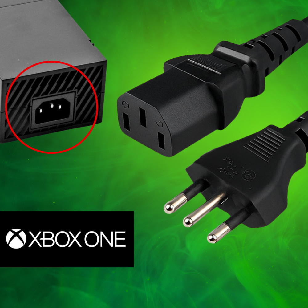 Cabo de Energia Fonte Xbox One 3 Pinos Novo Padrão 1,5m Preto - Pronta Entrega