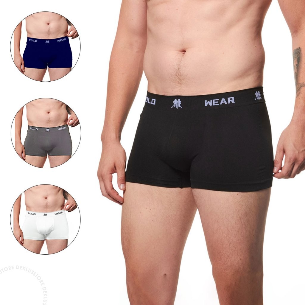 Kit Cuecas Boxer Masculinas Sem Costura Polo Wear Microfibra Lisa