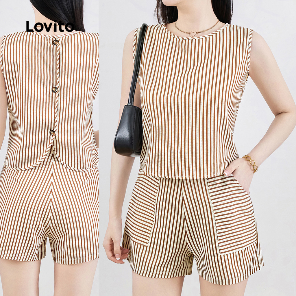 Lovito Conjunto de Shorts Casuais com Bolso  Botões  Conforto  Primavera/verão para Mulheres L143ED056 em Oferta na Shopee