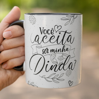 Caneca Convite Dinda Madrinha Aceita ser minha dinda Padrinho Presente