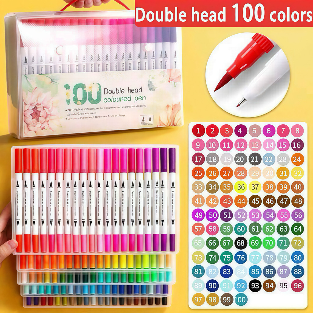 100 Cores 2 Em 1 Brush Lettering E Ponta Fina Dual Pen Canetinha Colorir Desenho
