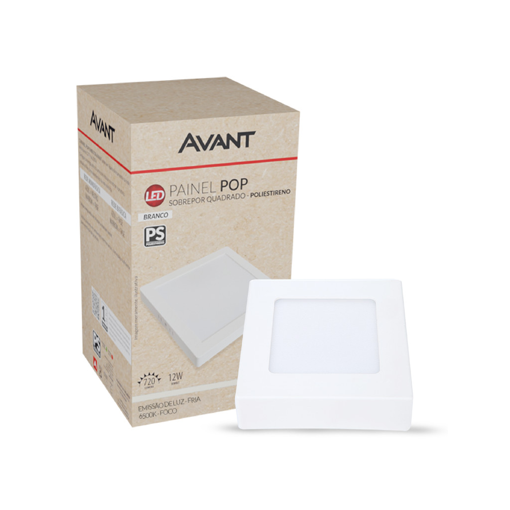 Painel Led Pop Quadrado Sobrepor 12W 6500k 15x15 Br Avant