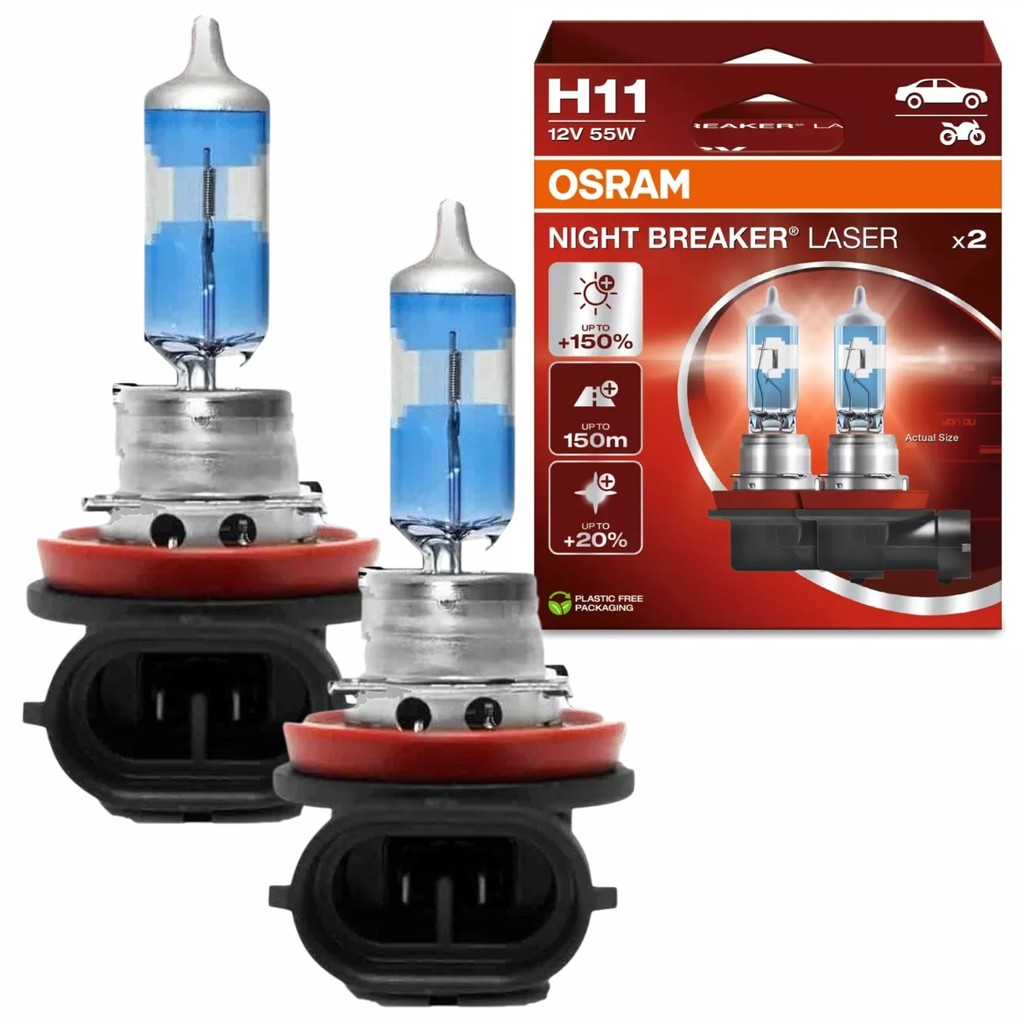 Par Lâmpada Halógena Osram Night Breaker Laser +150% Luz H11 Branco Neutro 3900K 55W 1350 lm 12V em Oferta na Shopee