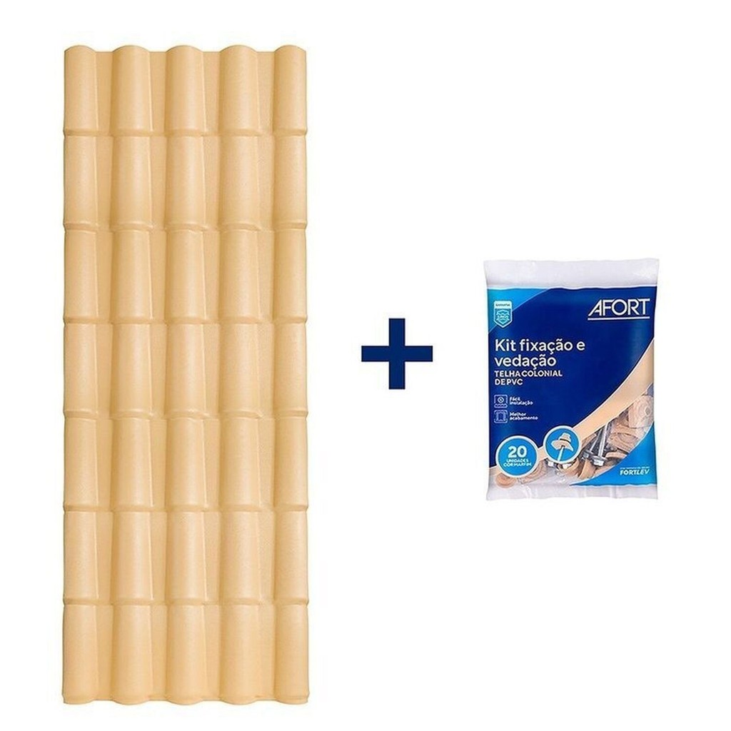 Kit com 5 Telhas de Pvc Colonial 3,28 X 0,86 X 2.0mm 5 Ondas com 3 Kit Fixação e Vedação afort  Bege em Oferta na Shopee