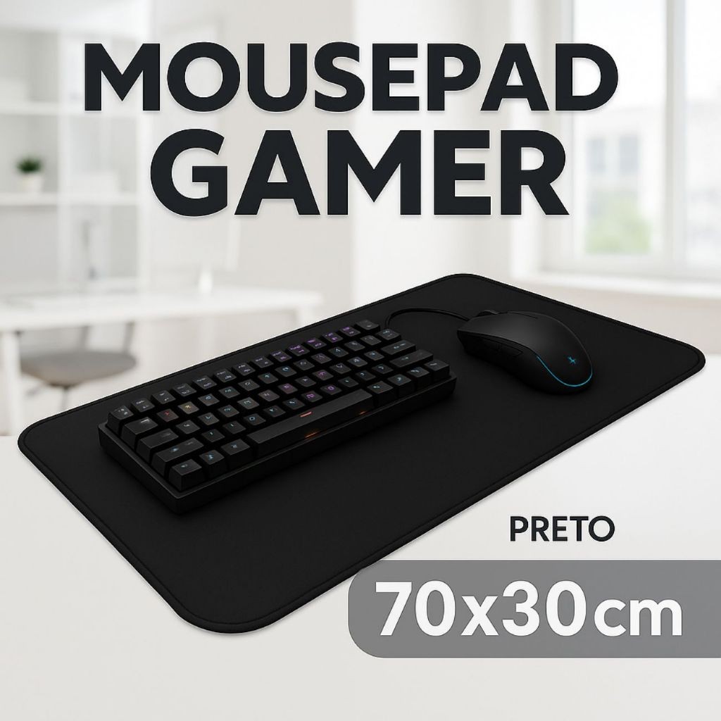 Mousepad Gamer Grande 70x30 Profissional Antiderrapante com Costura Reforçada para Teclado e Mouse