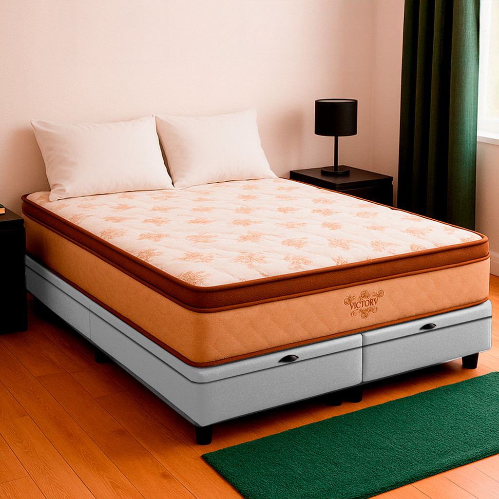 Cama Box Baú Queen Branco e Colchão Four Season Molas Vstore