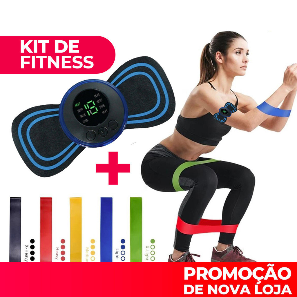 Kit de Fitness - Faixas Elásticas de Resistência para Yoga, Pilates, Academia e Mini Massageador EMS