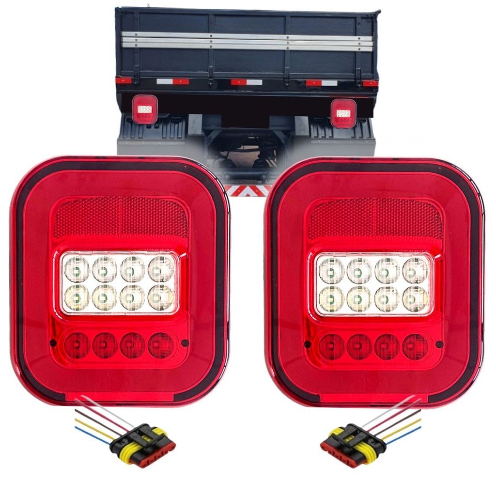 Par Lanterna Traseira Marmitão NIX Full Led Universal Com Chicote Função Pisca Freio Posição e Ré - Spare Parts and Accessories for Vehicles