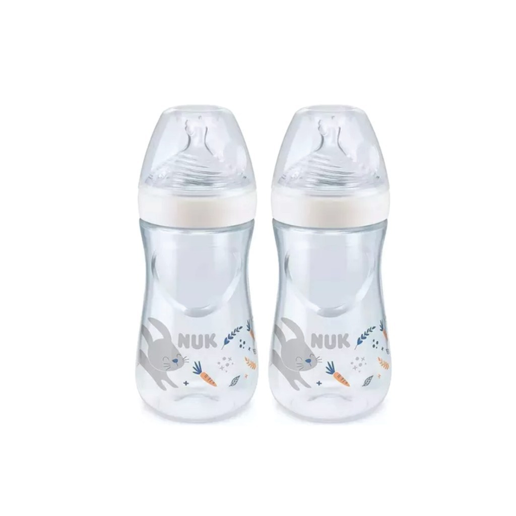 KIT MAMADEIRA NUK ESSENCE SMART FLOW COM 2UN 270ML CADA BICO SILICONE ANTICÓLICA ANTIVAZAMENTO