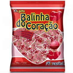 Pirulito Flopito Balinha do Coração Recheado Sabor Morango com Leite Condensado 500g - Florestal