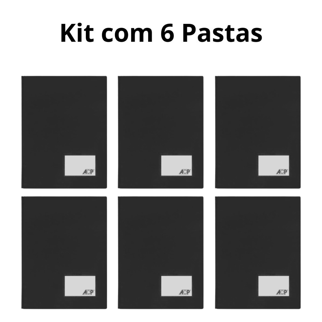 6 Pastas Catálogo Preta c/ 50 Envelopes Plásticos Finos cada - ACP - Tamanho A4