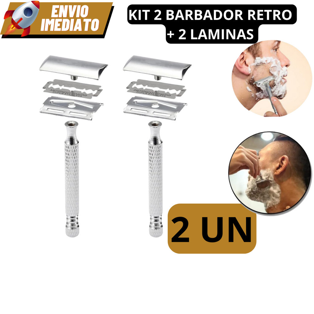 Kit 2 Aparelho De Barbear Articulado Clássico Retrô + 2 Lâminas Barbeador Gilette