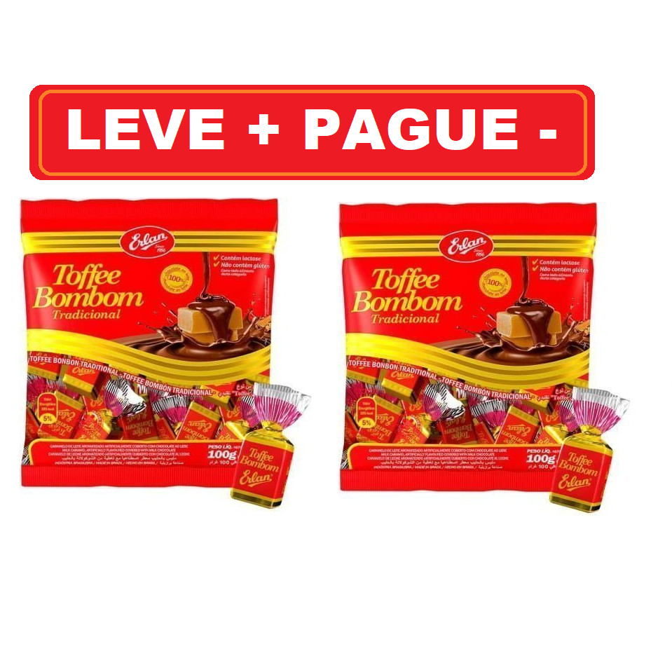 KIT 2 BALA ERLAN TOFFEE BOMBOM CARAM 100GR em Oferta na Shopee
