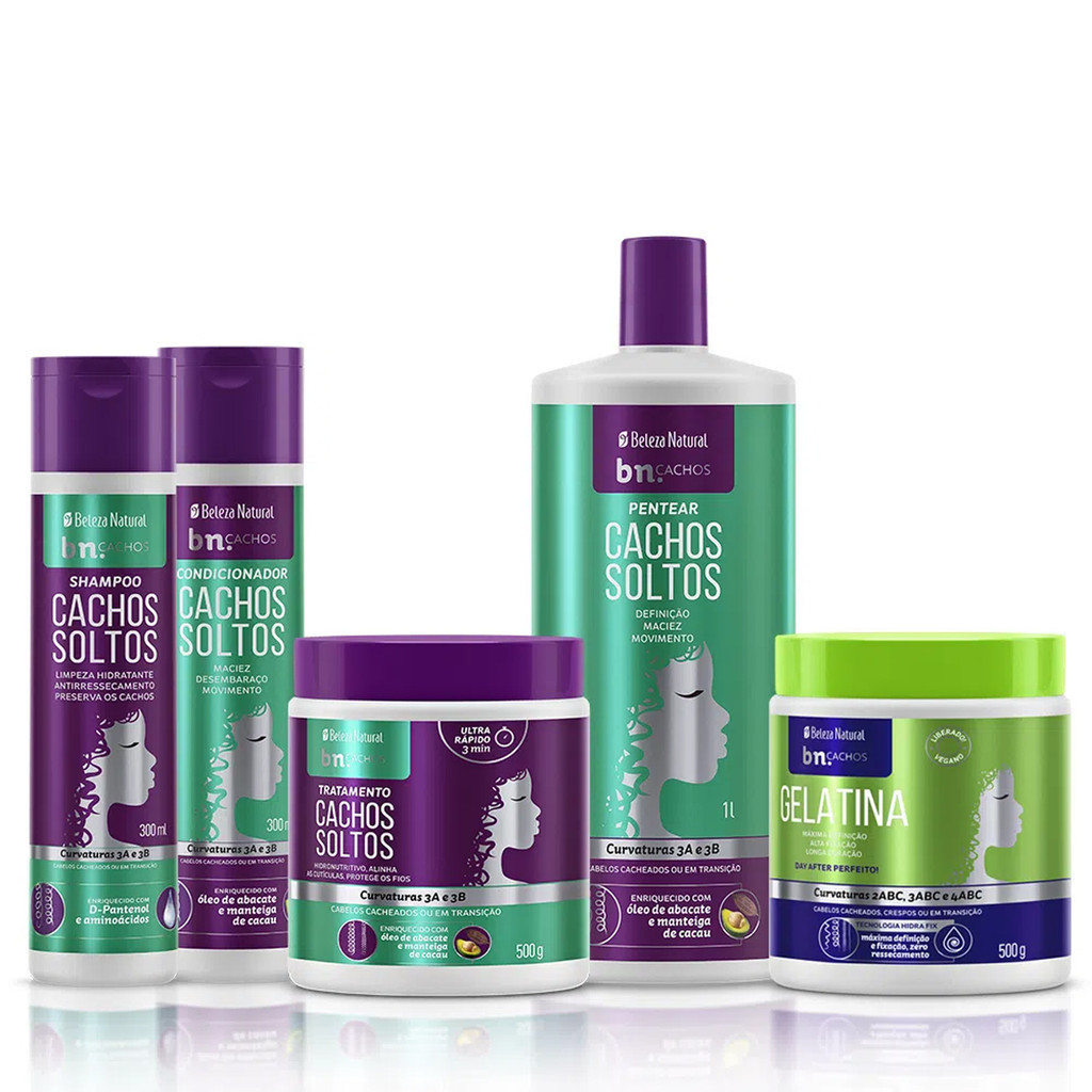 Kit Cachos Soltos + Gelatina Capilar para Cachos 500g – Beleza Natural em Oferta na Shopee