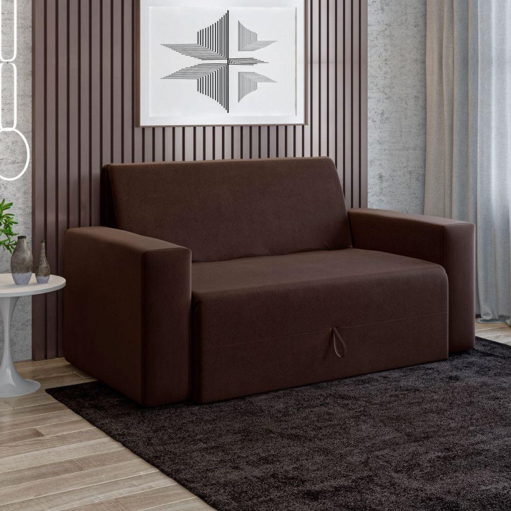 Sofá Cama Casal 5000 com Braço Veludo Marrom Mamflex Tabaco em Oferta na Shopee