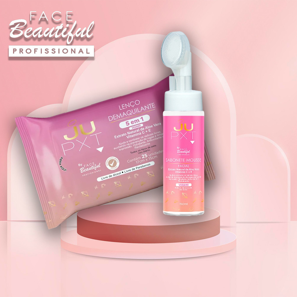 Kit Skin Care Mousse de Limpeza e  Lenço Demaquilante Sérum JUPXT Face Beautiful em Oferta na Shopee