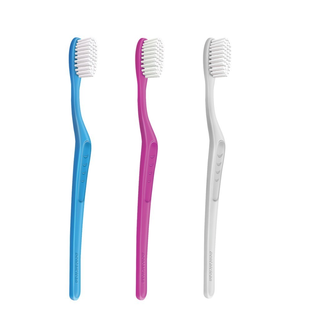 KIT 3 ESCOVA DE DENTE ADULTO AZUL ROSA BRANCA DENTALCLEAN CERDAS DE DURA CONSITÊNCIA