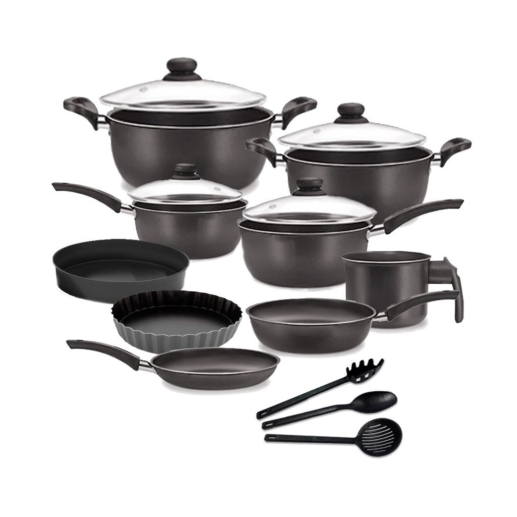 Conjunto Jogo de Panelas Antiaderente Teflon 12 Pçs Tampa De Vidro Kit Panela Dona Chefa