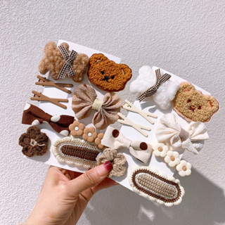 9Pcs/Set Cartoon Bear Clip De Cabelo De Malha Para Crianças Pelúcia Linda em Oferta na Shopee