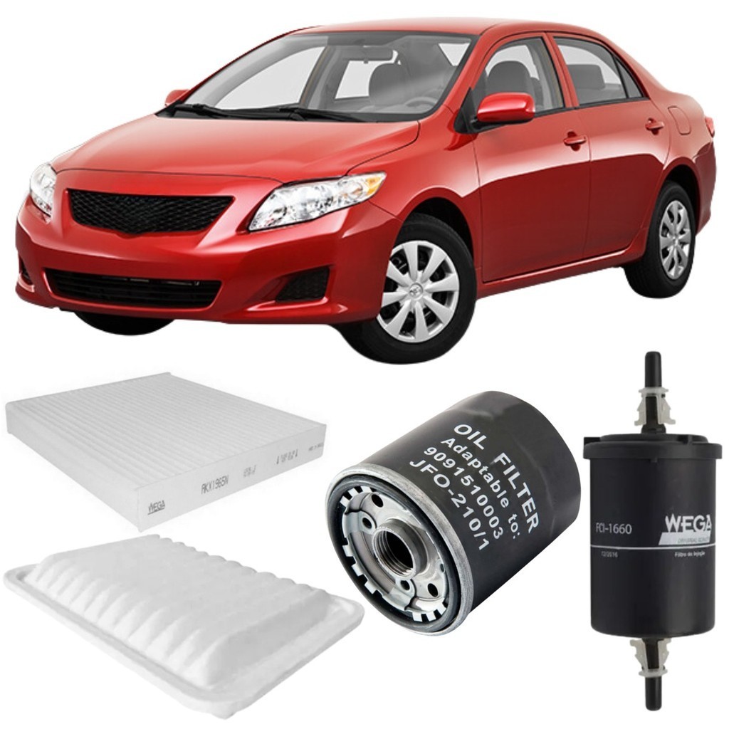 KIT REVISAO TROCA TODOS FILTROS COROLLA GLI SEG XEI 1.8 16V 08 A 15 COROLLA NEW XLI 1.6 16V 08 A 10