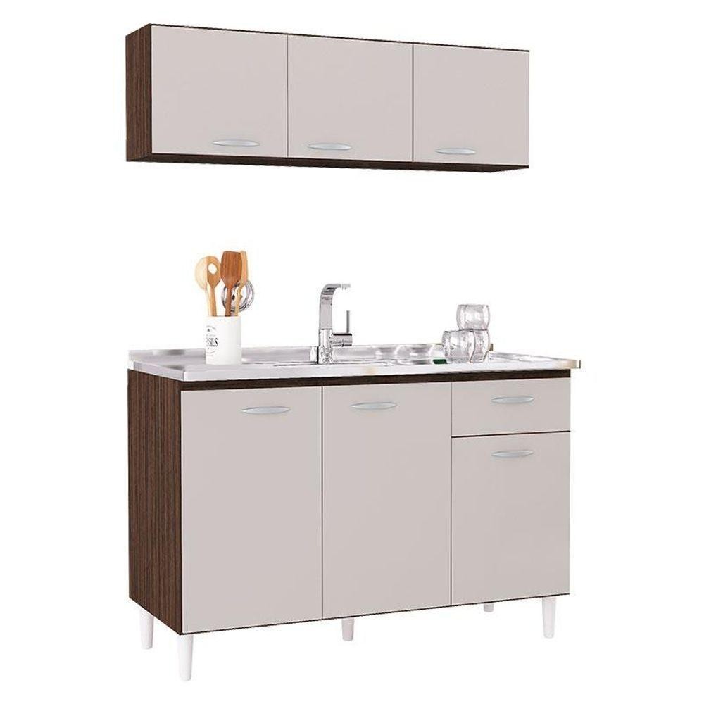 Balcão De Pia E Armário Aéreo 120 Cm Chocolate Off White - Poquema em Oferta na Shopee