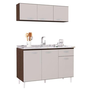 Balcão De Pia E Armário Aéreo 120 Cm Chocolate Off White - Poquema em Oferta na Shopee