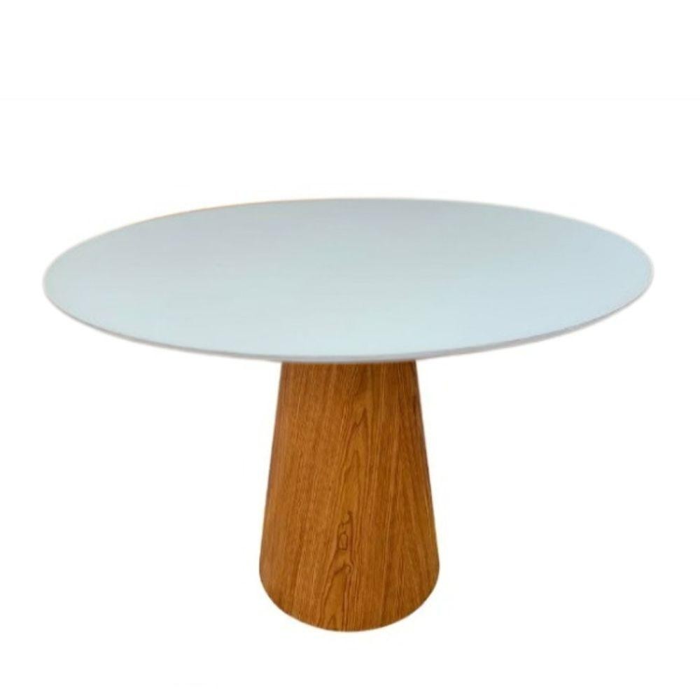 Mesa De Jantar Redonda Cone 90 Cm Tampo Laca Branca Base Freijó Cor Marrom em Oferta na Shopee