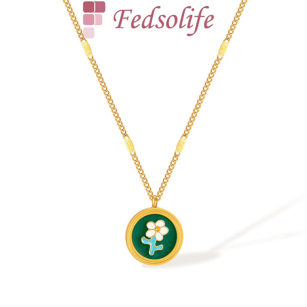 Fedsolife Colar de Moda Colar de Moda Pingente Jóias Jóias Criativas de Placa Redonda de Óleo Flor de Aço Inoxidável