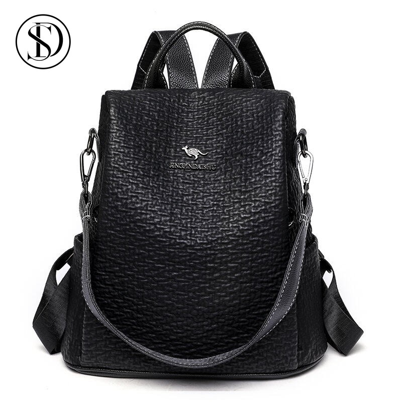 Bolsa Feminina Antifurto de Alta Qualidade em Couro PU Espaçosa com Alça de Ombro Preto em Oferta na Shopee