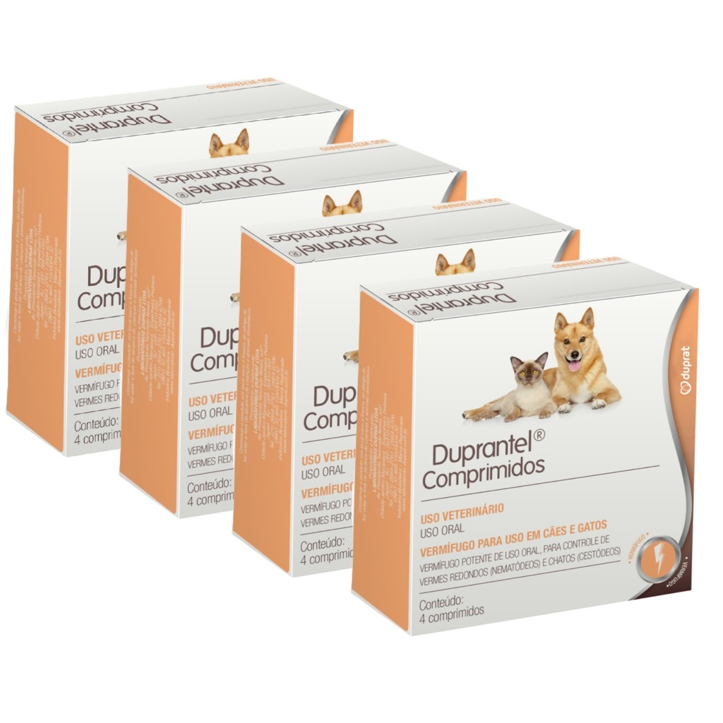 Kit 4 Duprantel Duprat Vermífugo para Cães e Gatos - 4 Comprimidos