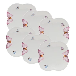 6 Pratos Sobremesa Wolff Borboletas Porcelana 19cm