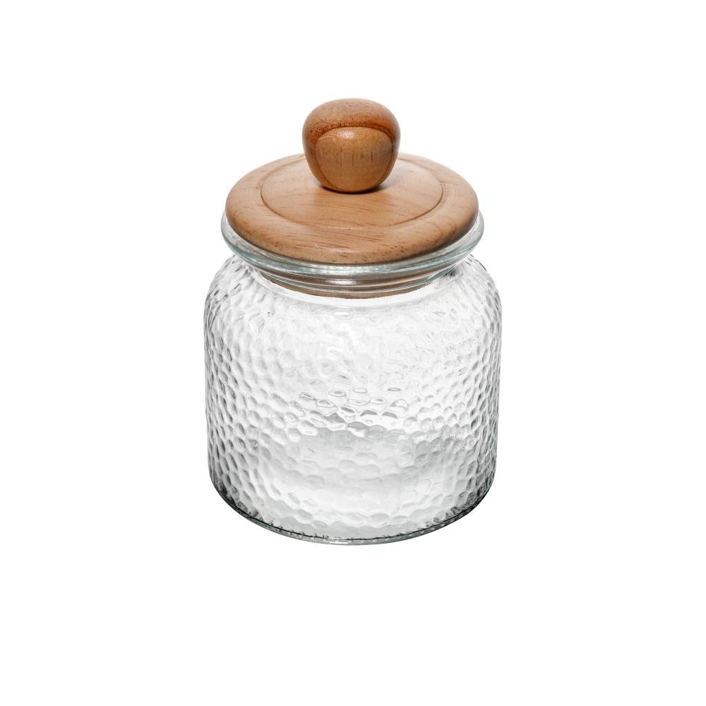 Detalhes do Porta Mantimento de Vidro Martelado com Tampa de Bambu 700ml