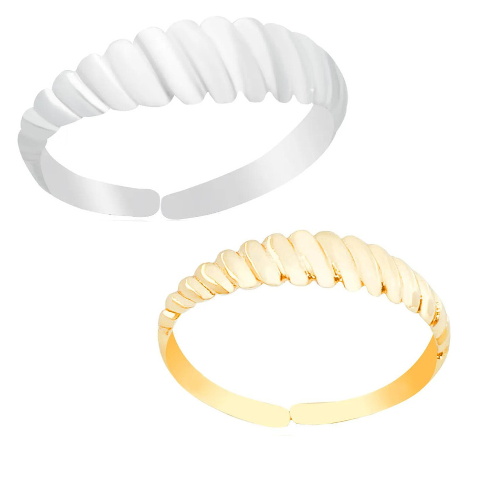 Anel Feminino Detalhado Banhado a Prata 925/Ouro18k Ajustável